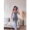 Yırtmaç Detay Steaplez Elbise - GRİ