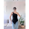 Omuz Dekolte Asimetrik Bluz - SİYAH