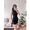 Yan Drapeli Mini Elbise - SİYAH