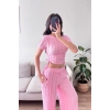 Yan Büzgü Pantolon Takım - PEMBE