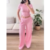 Yan Büzgü Pantolon Takım - PEMBE