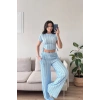 Yan Büzgü Pantolon Takım - BEBE MAVİSİ