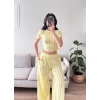Yan Büzgü Pantolon Takım - SARI