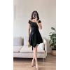 Kayık Yaka Kuşaklı Elbise - SİYAH