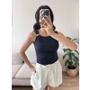 Omuz Aksesuar Halter Crop - LACİVERT