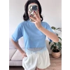 Eteği Dantel Crop T-shirt - MAVİ