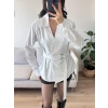 Kruvaze Kuşaklı Gömlek - BEYAZ