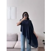 Oversize Asimetrik Yazlık Panço Bluz- LACİVERT