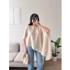 Oversize Asimetrik Yazlık Panço Bluz - BEJ
