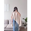Oversize Asimetrik Yazlık Panço Bluz - BEJ