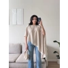 Oversize Asimetrik Yazlık Panço Bluz - BEJ