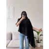 Oversize Asimetrik Yazlık Panço Bluz - SİYAH