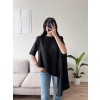 Oversize Asimetrik Yazlık Panço Bluz - SİYAH