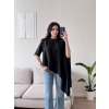 Oversize Asimetrik Yazlık Panço Bluz - SİYAH