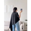 Oversize Asimetrik Yazlık Panço Bluz - SİYAH