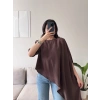 Oversize Asimetrik Yazlık Panço Bluz - KAHVE