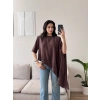 Oversize Asimetrik Yazlık Panço Bluz - KAHVE