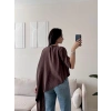 Oversize Asimetrik Yazlık Panço Bluz - KAHVE