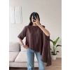 Oversize Asimetrik Yazlık Panço Bluz - KAHVE