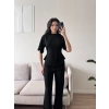 Peplum Kesim Üst Bol Paça Pantolon İkili Takım - SİYAH