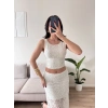 Dantel Crop Üst Transparan Uzun Etek Takım - BEYAZ