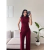Asimetrik Bluz & Pantolon Takım - BORDO