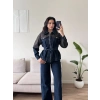 Çift Renk Denim Kuşaklı İkili Takım