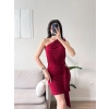 Tek Omuz Kuşaklı Elbise - BORDO