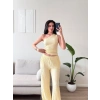 Tek Omuz Crop & Pantolon Takım -  SARI