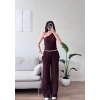 Tek Omuz Crop & Pantolon Takım - MÜRDÜM
