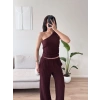 Tek Omuz Crop & Pantolon Takım - MÜRDÜM