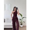 Tek Omuz Crop & Pantolon Takım - MÜRDÜM