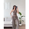 Tek Omuz Crop & Pantolon Takım - VİZON