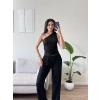 Tek Omuz Crop & Pantolon Takım - SİYAH