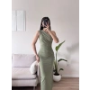 Omuz Detay Drapeli Elbise - YEŞİL