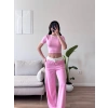 Biyeli Crop & Pantolon Takım - PEMBE