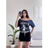 Düşük Omuz Oversize Tshirt - LACİVERT