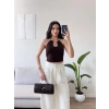 Boyun Aksesuar Bağlamalı Crop - KAHVE