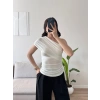 Tek Omuz Büzgülü Bluz - BEYAZ