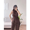 Dantel Detay Bluz & Balon Pantolon Takım - KAHVE