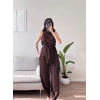 Dantel Detay Bluz & Balon Pantolon Takım - KAHVE