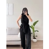 Dantel Detay Bluz & Balon Pantolon Takım - SİYAH
