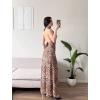 Halter Yaka Sırt Bağlamalı Yırtmaçlı Maxi Elbise - LEOPAR