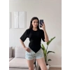 Bel Bağlamalı Korse Tshirt - SİYAH