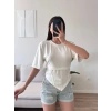 Bel Bağlamalı Korse Tshirt - BEYAZ