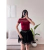 Kayık Yaka Tül Detay Crop - BORDO