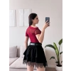 Kayık Yaka Tül Detay Crop - BORDO