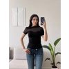 Kayık Yaka Tül Detay Crop - SİYAH