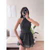 Halter Puantiyeli Mini Elbise - SİYAH