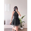 Halter Puantiyeli Mini Elbise - SİYAH